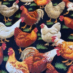 Cotton Fabric Chicken Pattern VIP Cranston Prints Vintage 1980s Countrycore 2 Pc